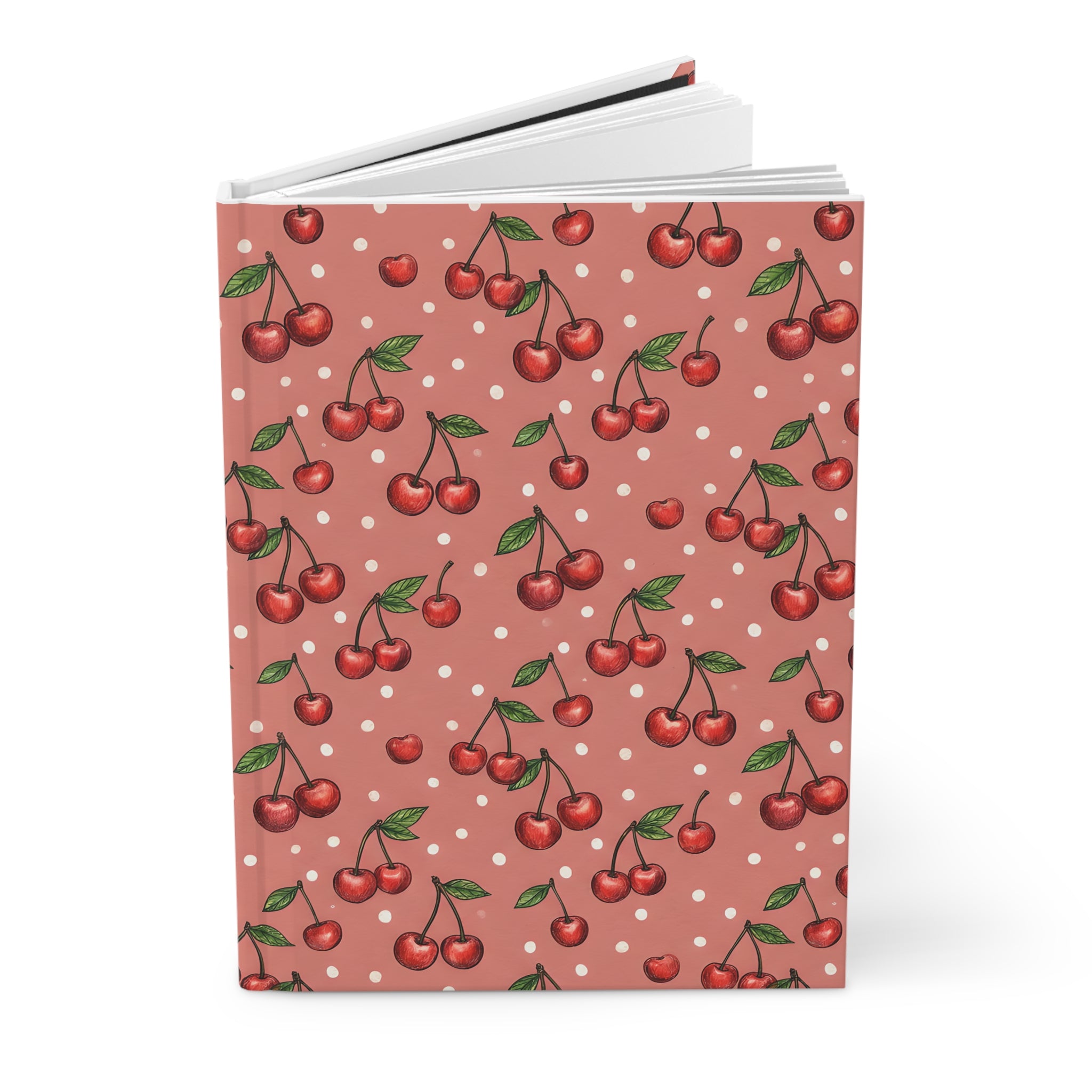 Cherry Pattern Hardcover Journal  Retro Polka Dot Notebook for Notes & Journaling