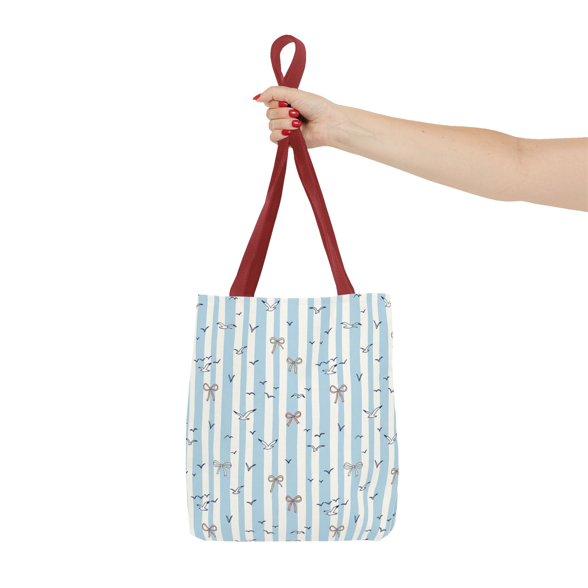 Blue Striped Bows and Birds Tote Bag