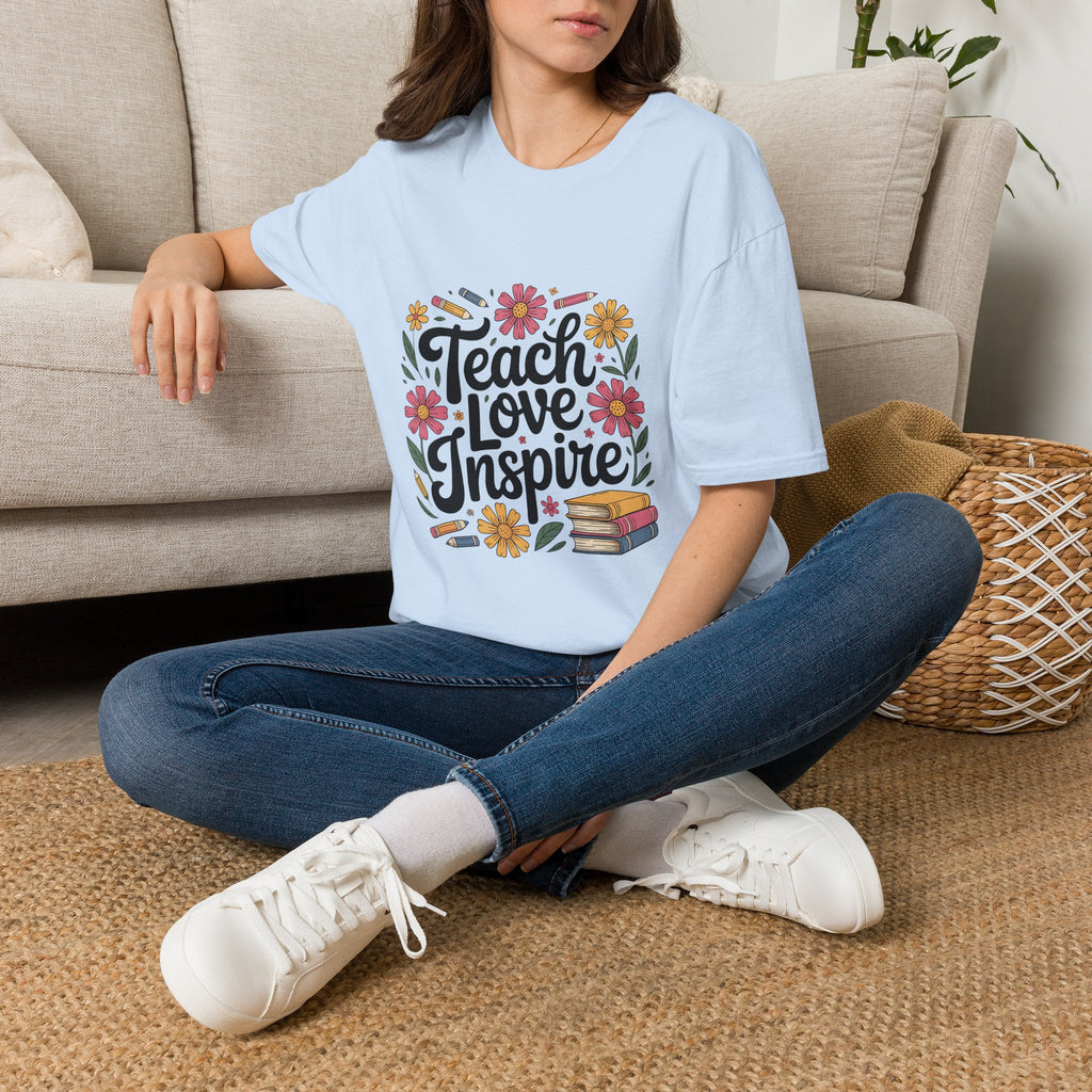 Teach Love Inspire T-Shirt | Floral Books Teacher Appreciation