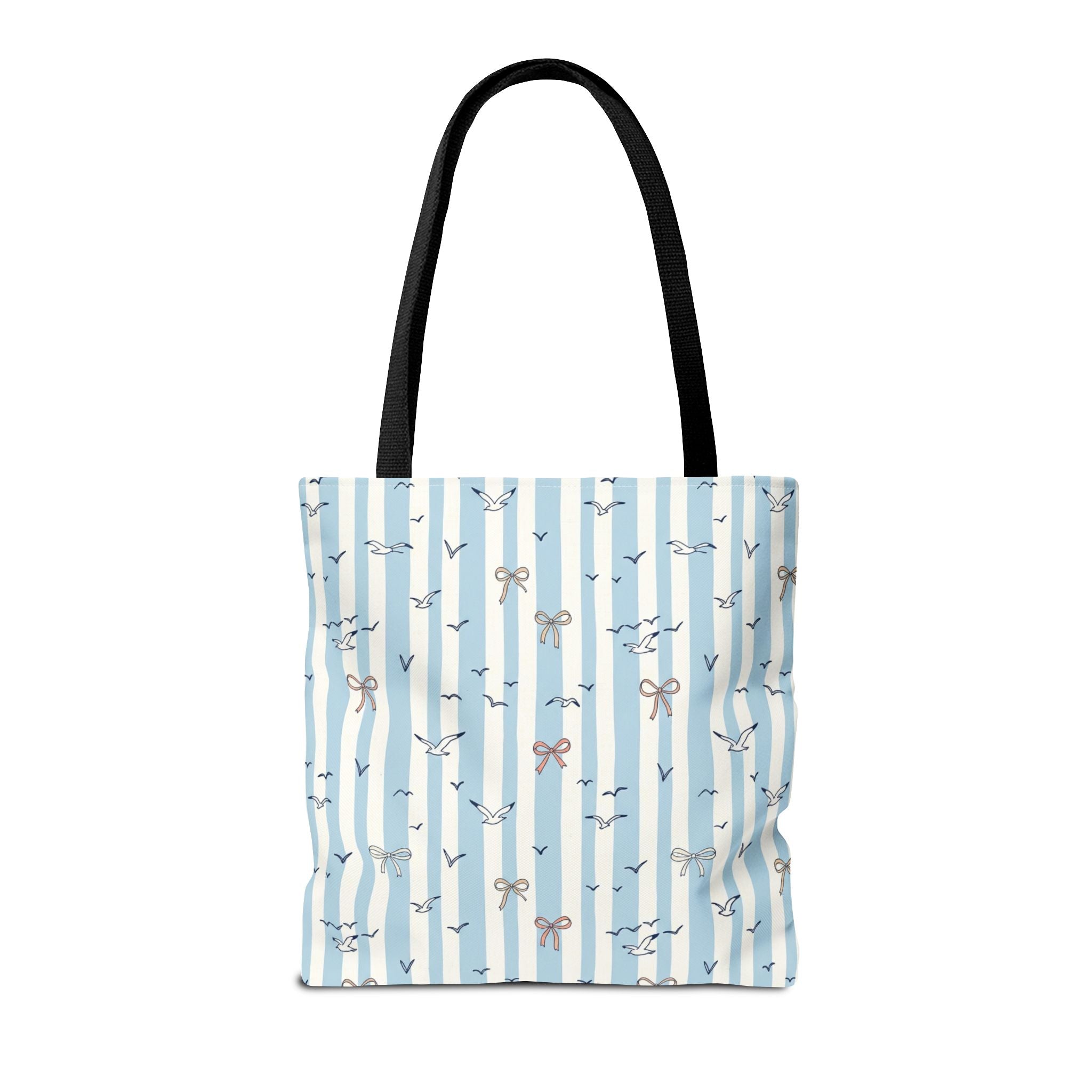 Blue Striped Bows and Birds Tote Bag