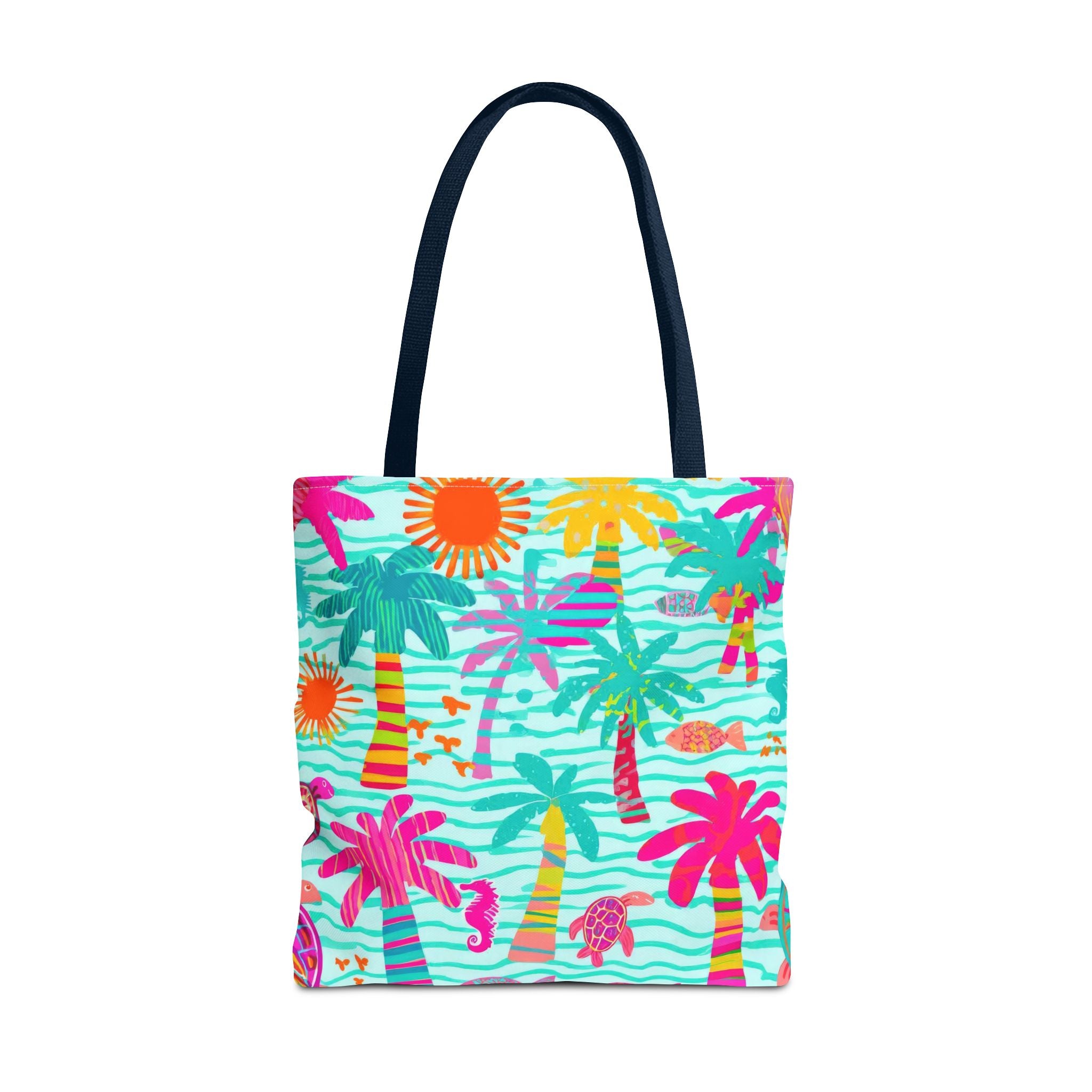 Tropical Palm Pattern Tote Bag | Colorful Beach Palms Stripe All-Over Print