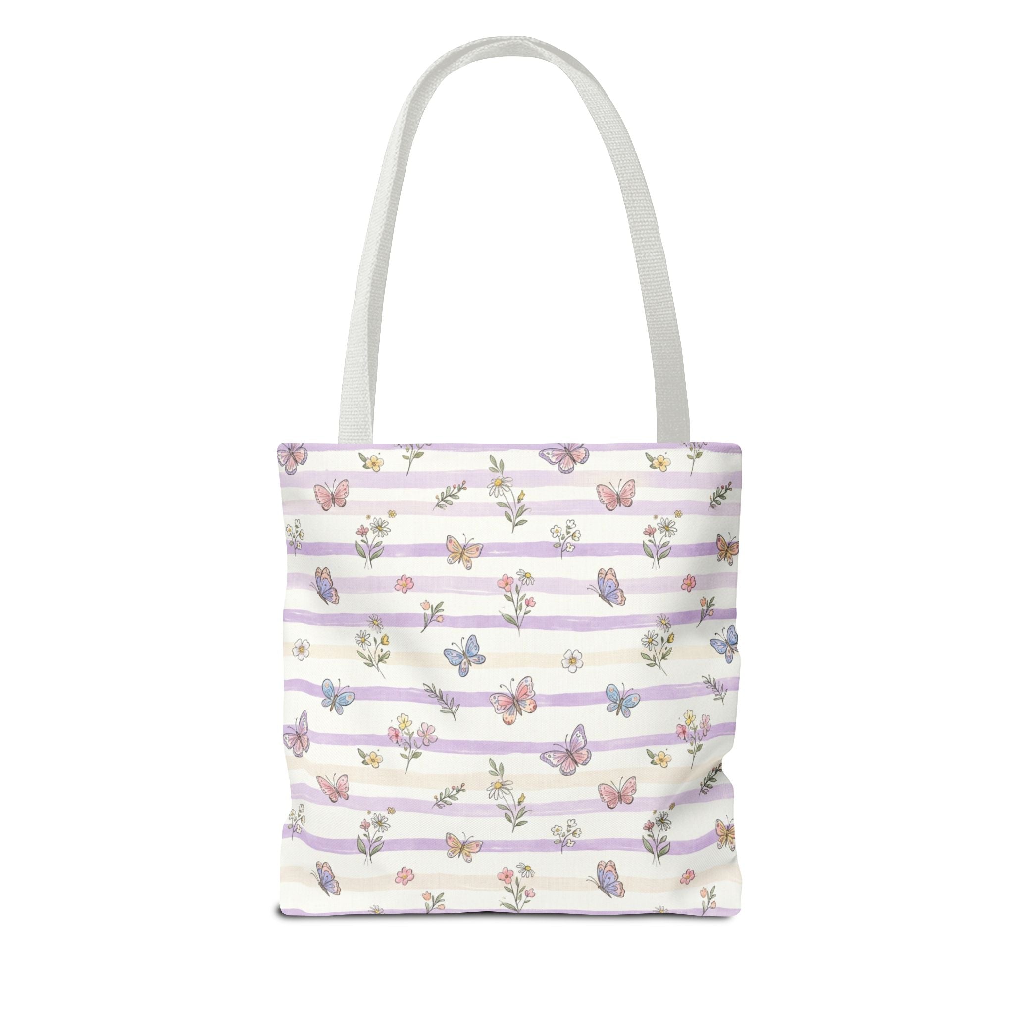 Pastel Butterfly Floral Stripe Tote