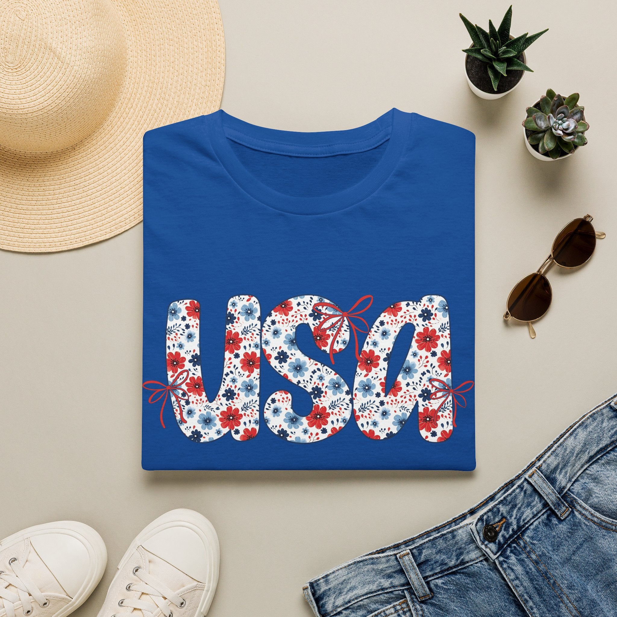 USA floral letters T-Shirt | Patriotic 4th of July design