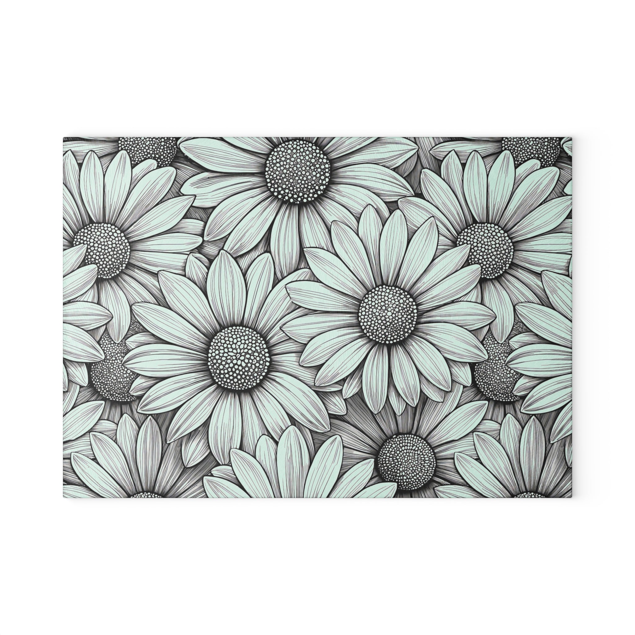 Daisy Floral Pattern Glass Cutting Board | Black White Sunflowers