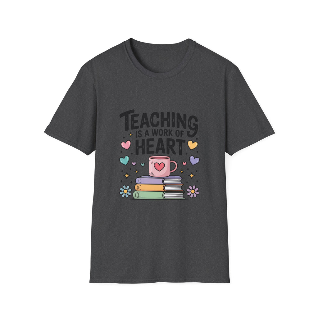 Teaching Is A Work Of Heart T-Shirt | Teacher Mug and Books Illustration
