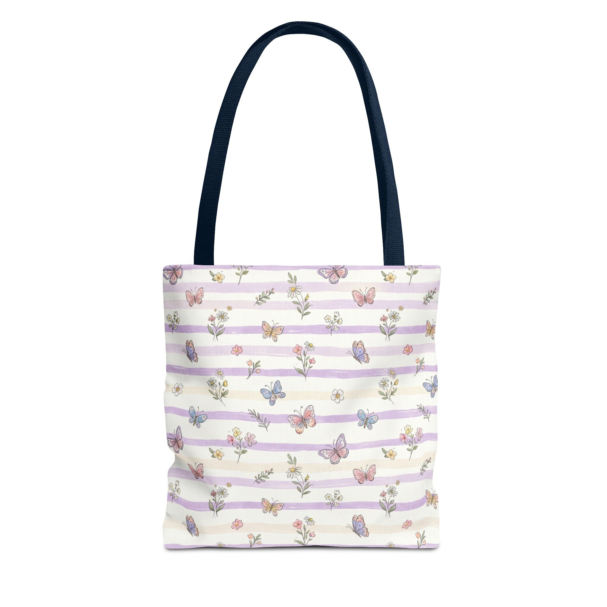 Pastel Butterfly Floral Stripe Tote