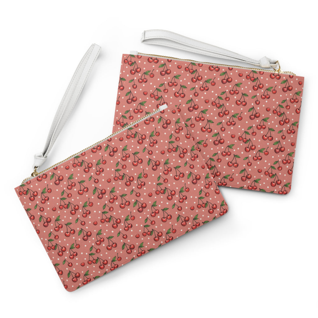 Cherry Pattern Clutch Bag | Pink Polka Dot Cherry Print