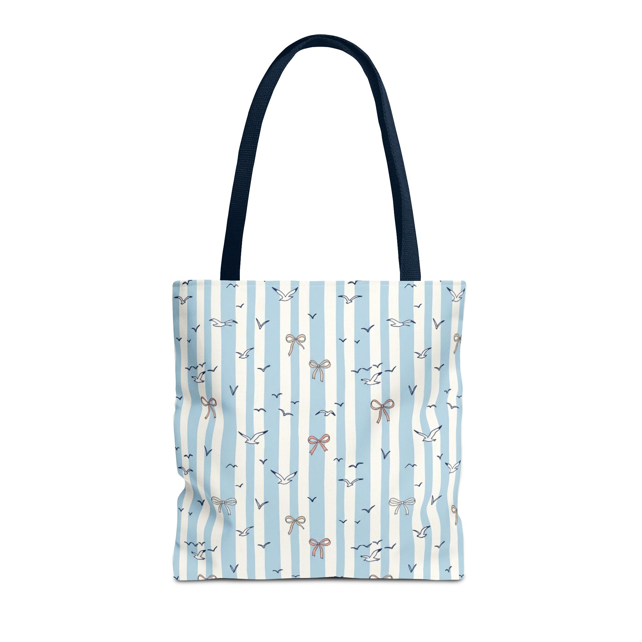 Blue Striped Bows and Birds Tote Bag
