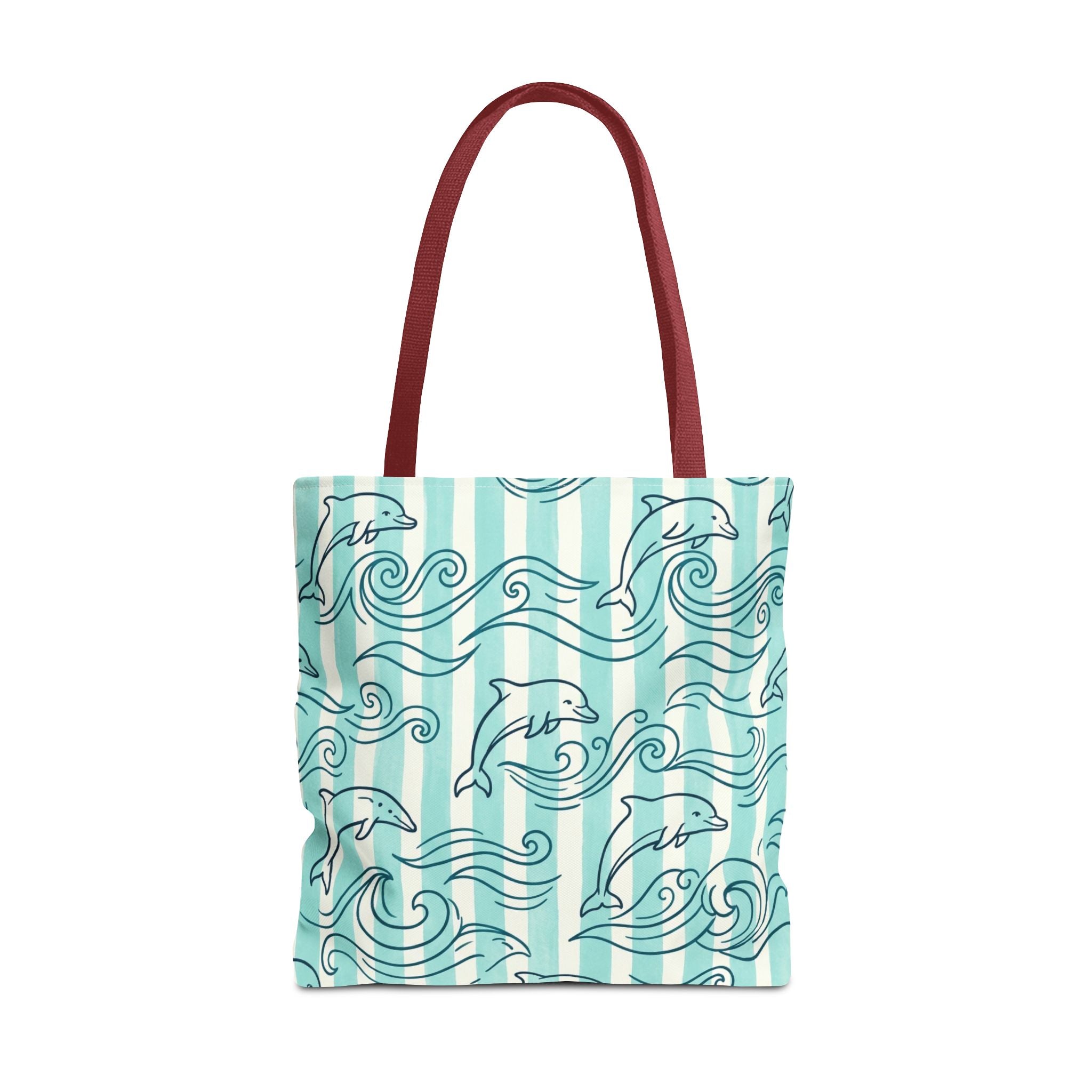 Dolphin Wave Pattern Tote Bag | Aqua Striped Ocean Design