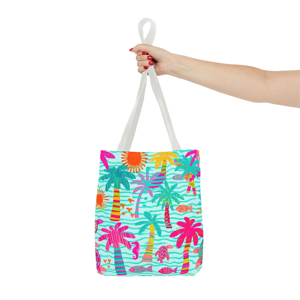 Tropical Palm Pattern Tote Bag | Colorful Beach Palms Stripe All-Over Print