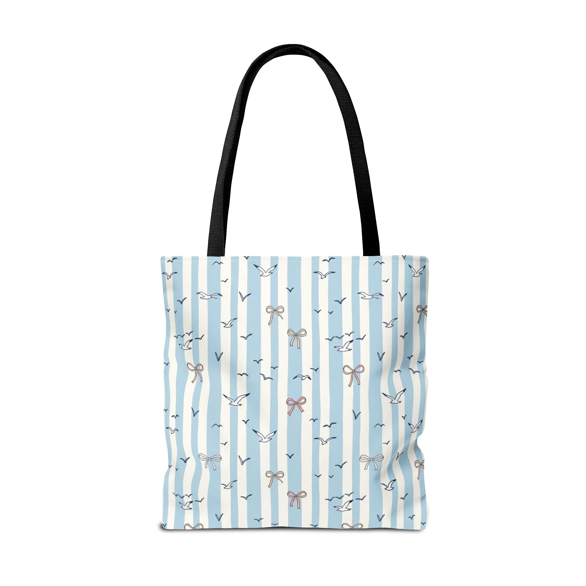 Blue Striped Bows and Birds Tote Bag