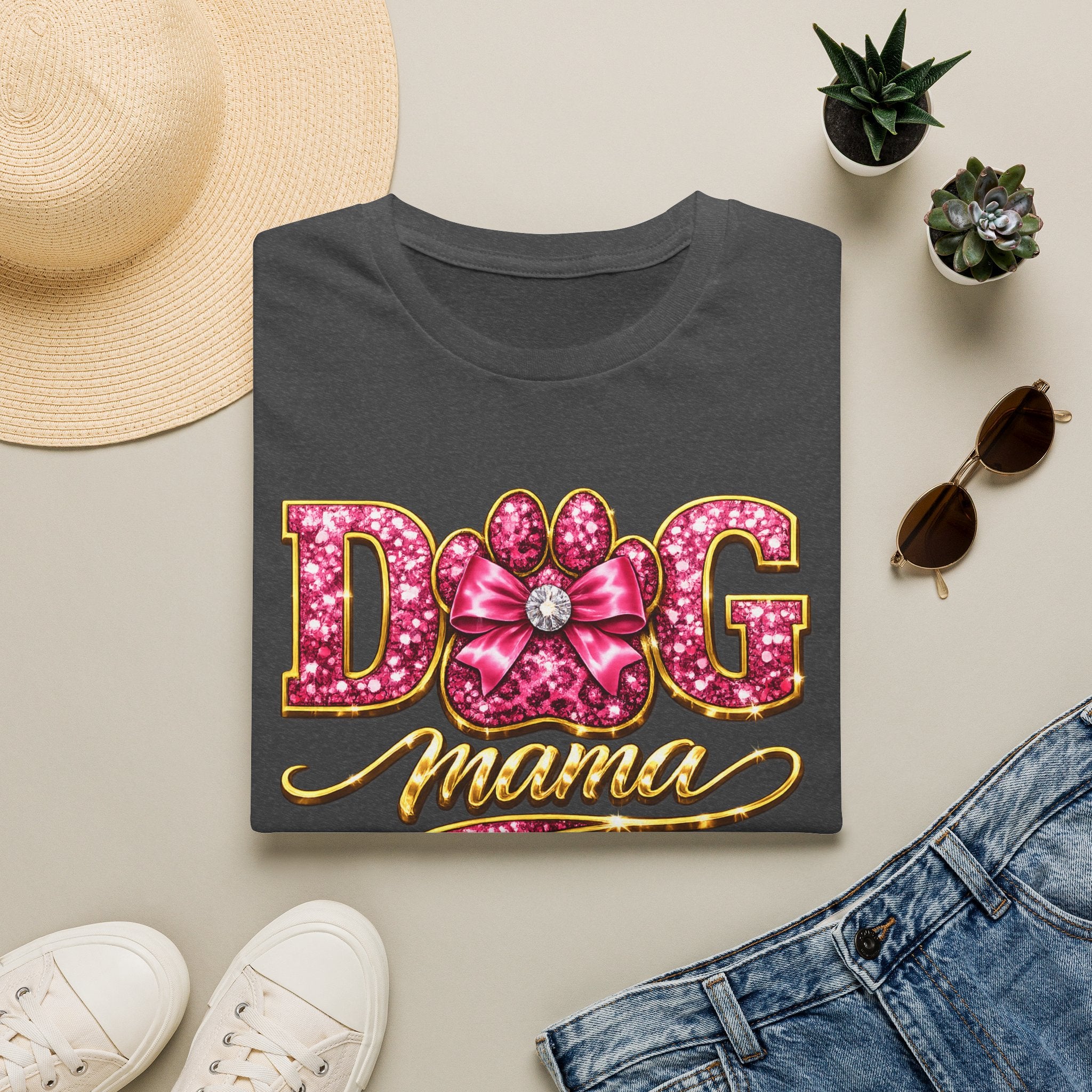 Dog Mama paw print design T-Shirt | pink glitter letters