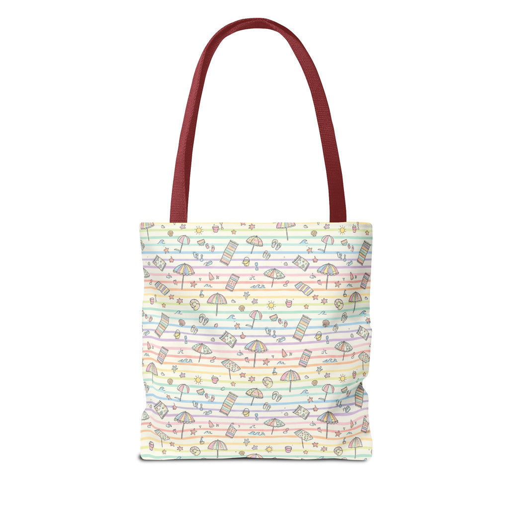 Pastel Beach Pattern Tote Bag | Seashells, Umbrellas, Flip Flops