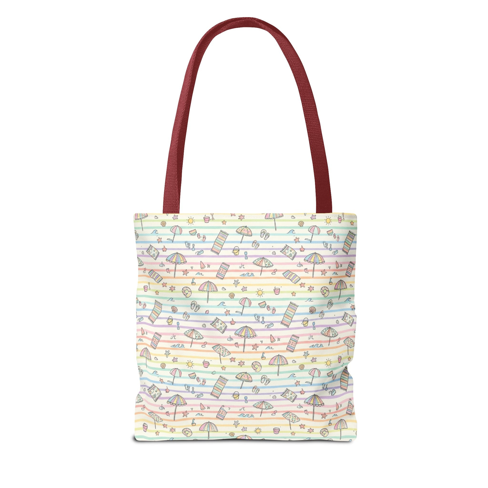 Pastel Beach Pattern Tote Bag | Seashells, Umbrellas, Flip Flops