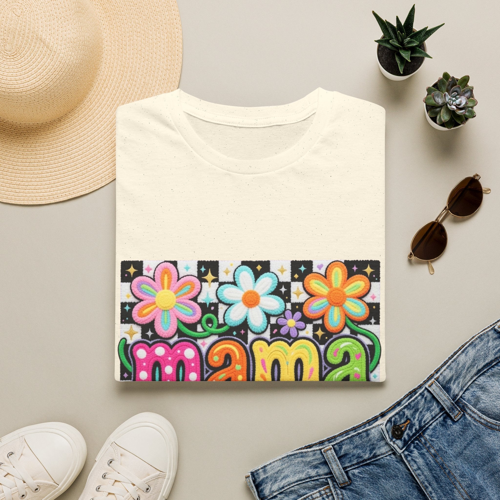 Mama Floral Retro Bubble Letters T-Shirt | Colorful Flower Design
