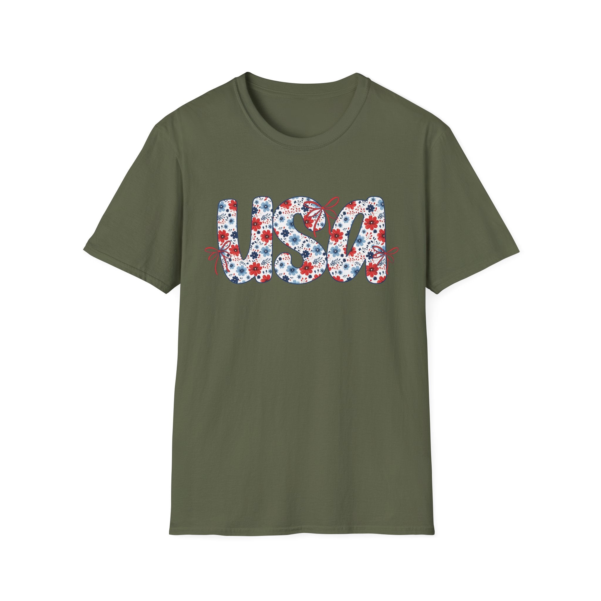 USA floral letters T-Shirt | Patriotic 4th of July design