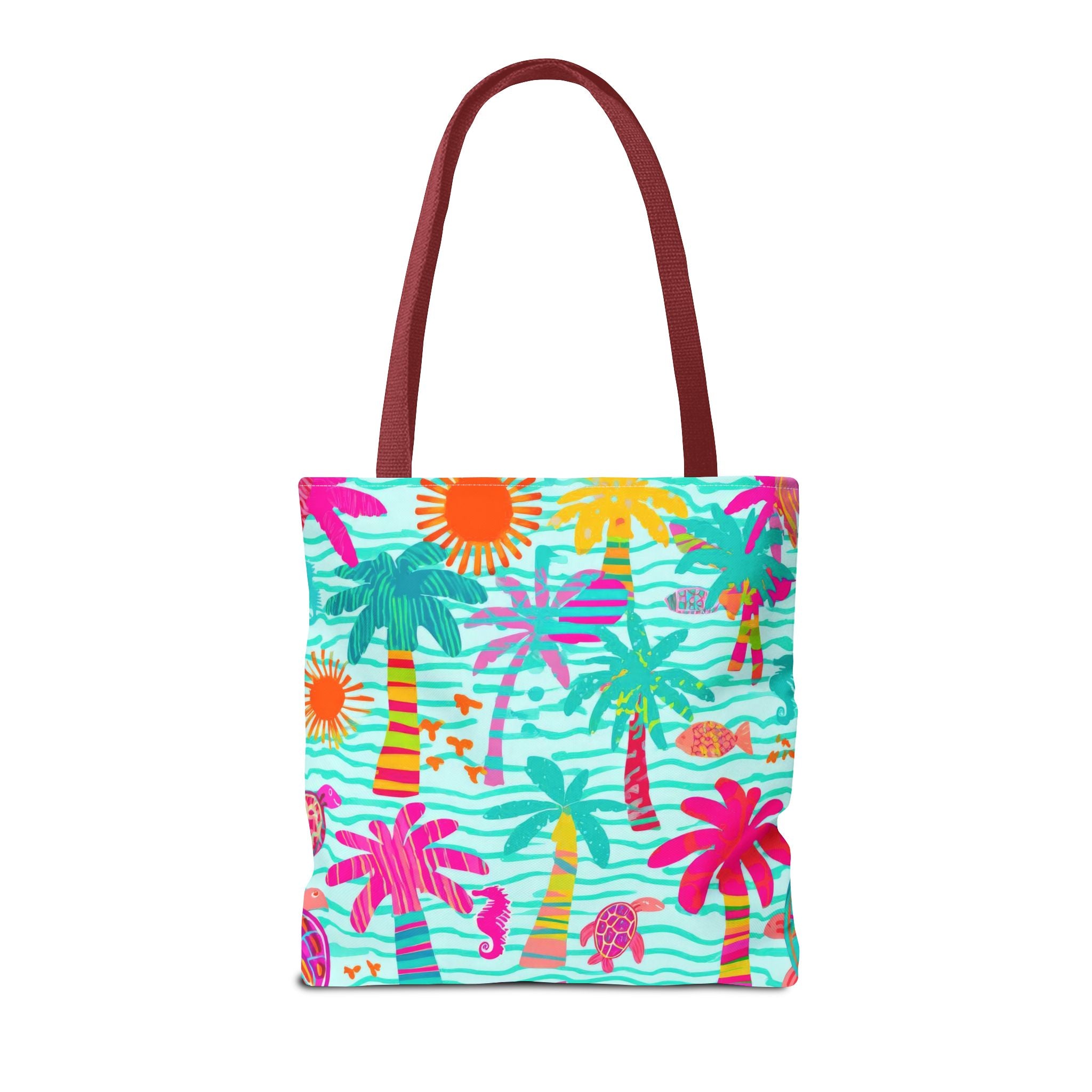 Tropical Palm Pattern Tote Bag | Colorful Beach Palms Stripe All-Over Print