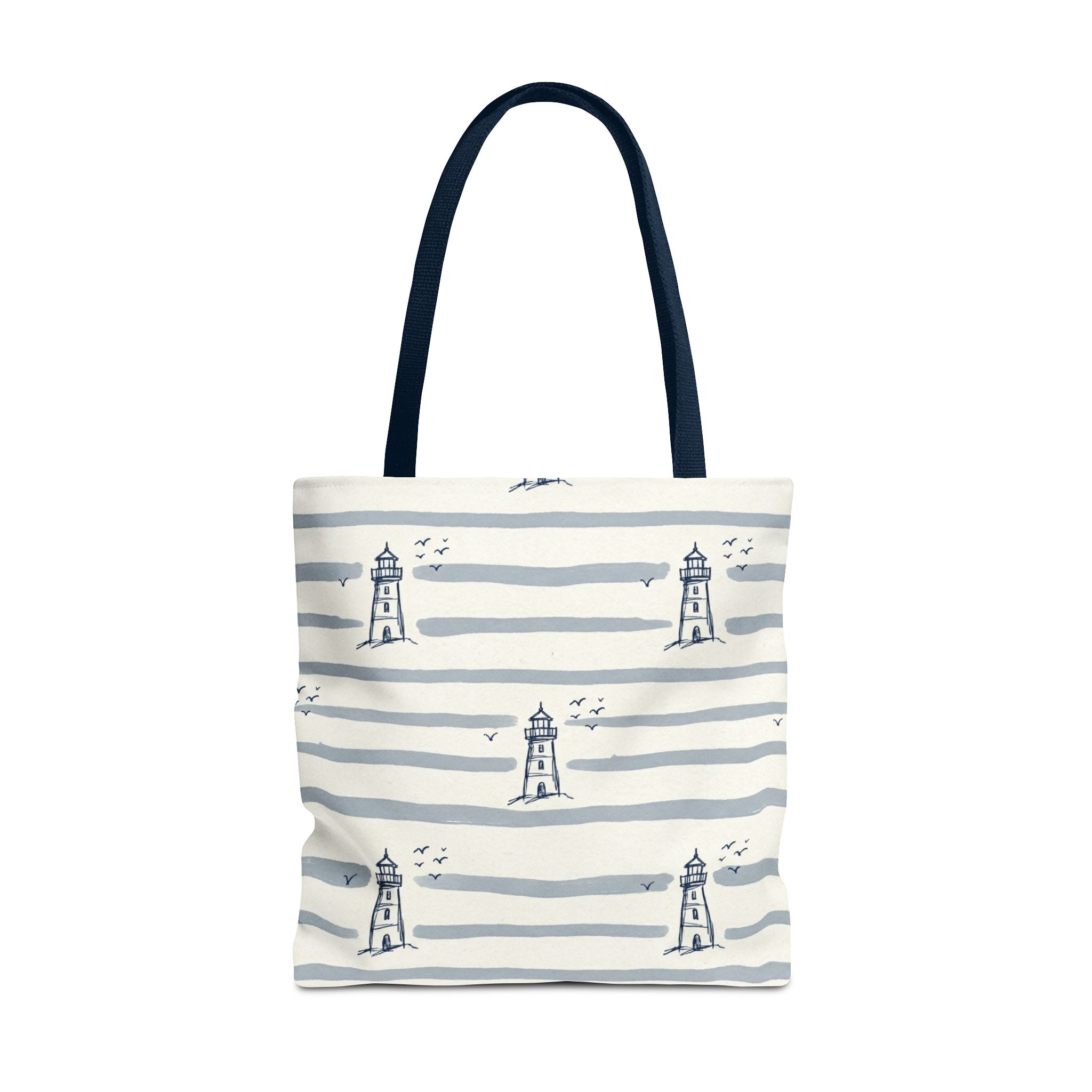 Nautical Lighthouse Pattern Tote Bag | Striped Coastal Beach Tote