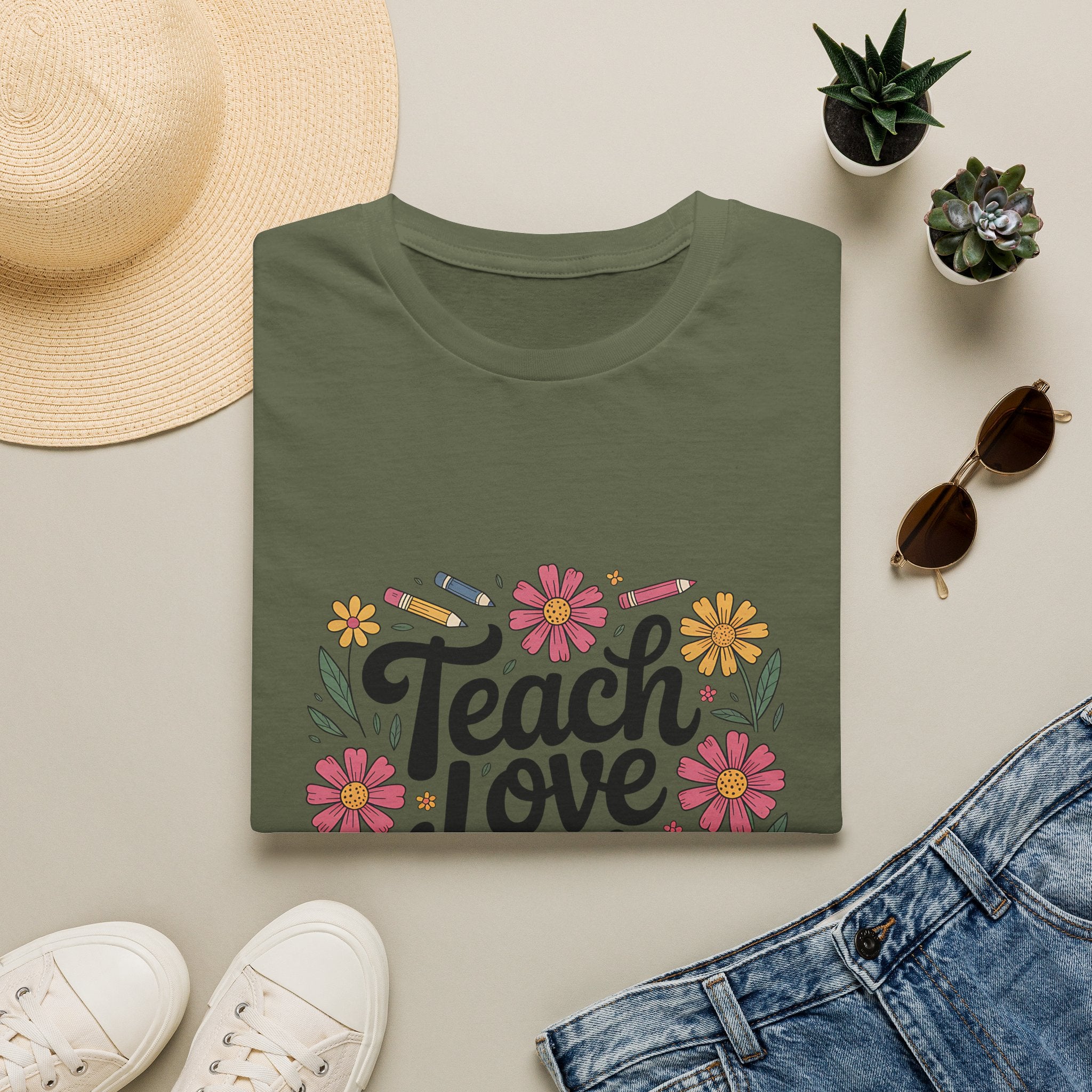 Teach Love Inspire T-Shirt | Floral Books Teacher Appreciation