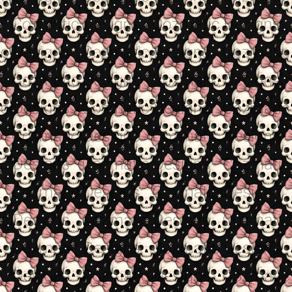 Girlie Skulls Seamless Pattern PNG | Pink Bows | Digital Download for Sublimation & Crafts