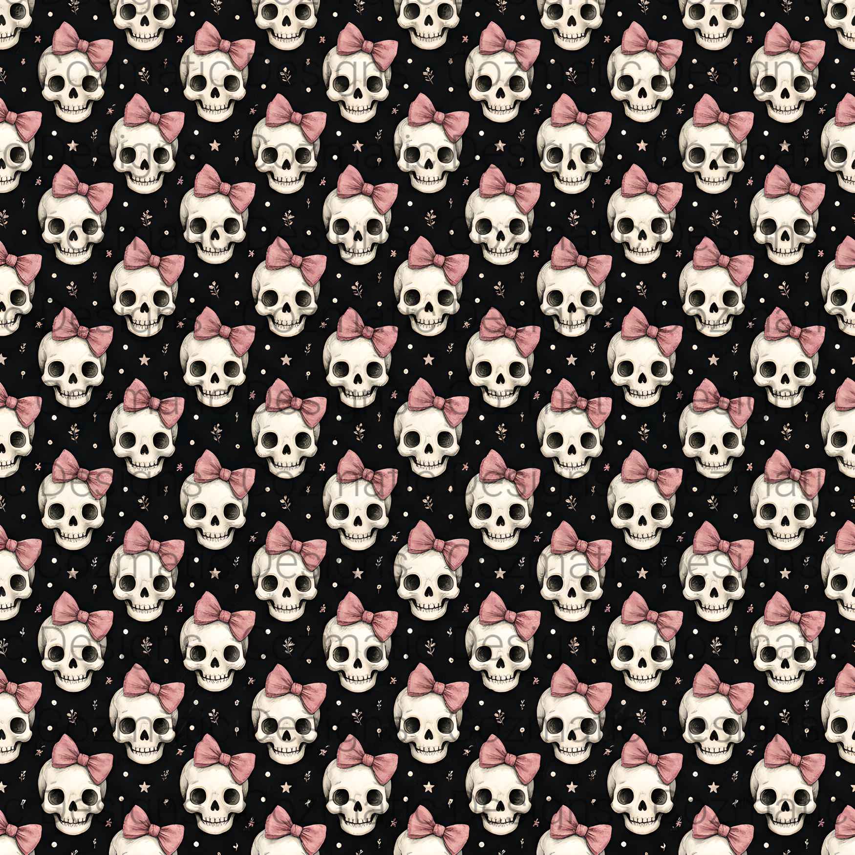 Girlie Skulls Seamless Pattern PNG | Pink Bows | Digital Download for Sublimation & Crafts