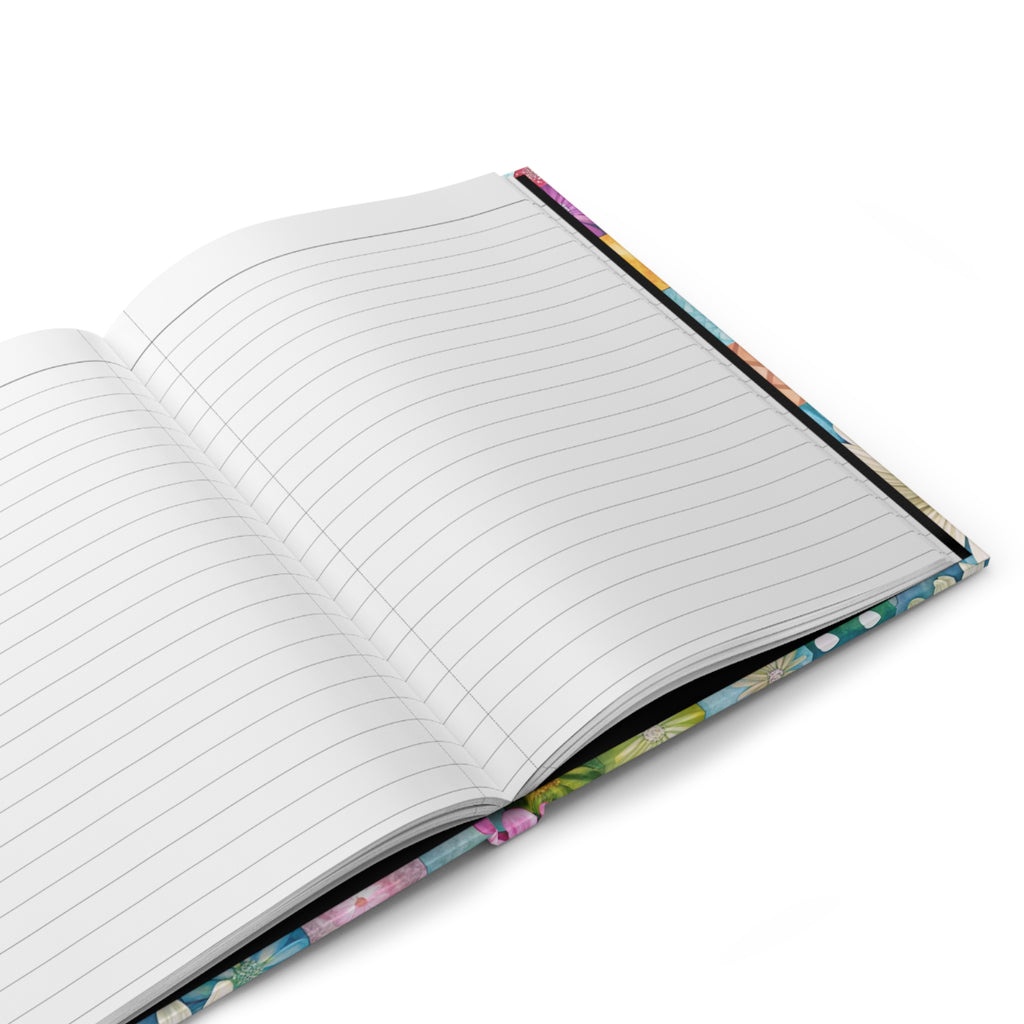 Patchwork Floral Daisies Hardcover Journal | Colorful Garden Notebook
