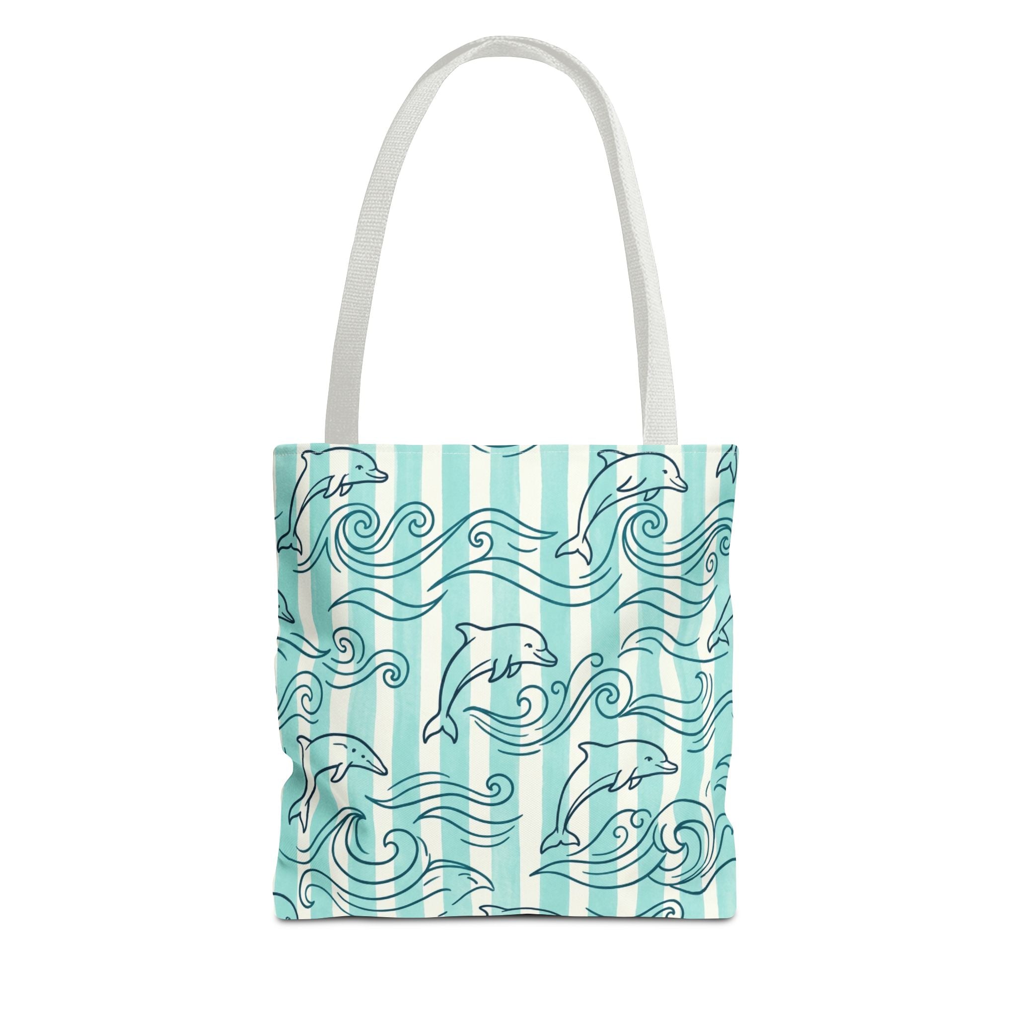 Dolphin Wave Pattern Tote Bag | Aqua Striped Ocean Design