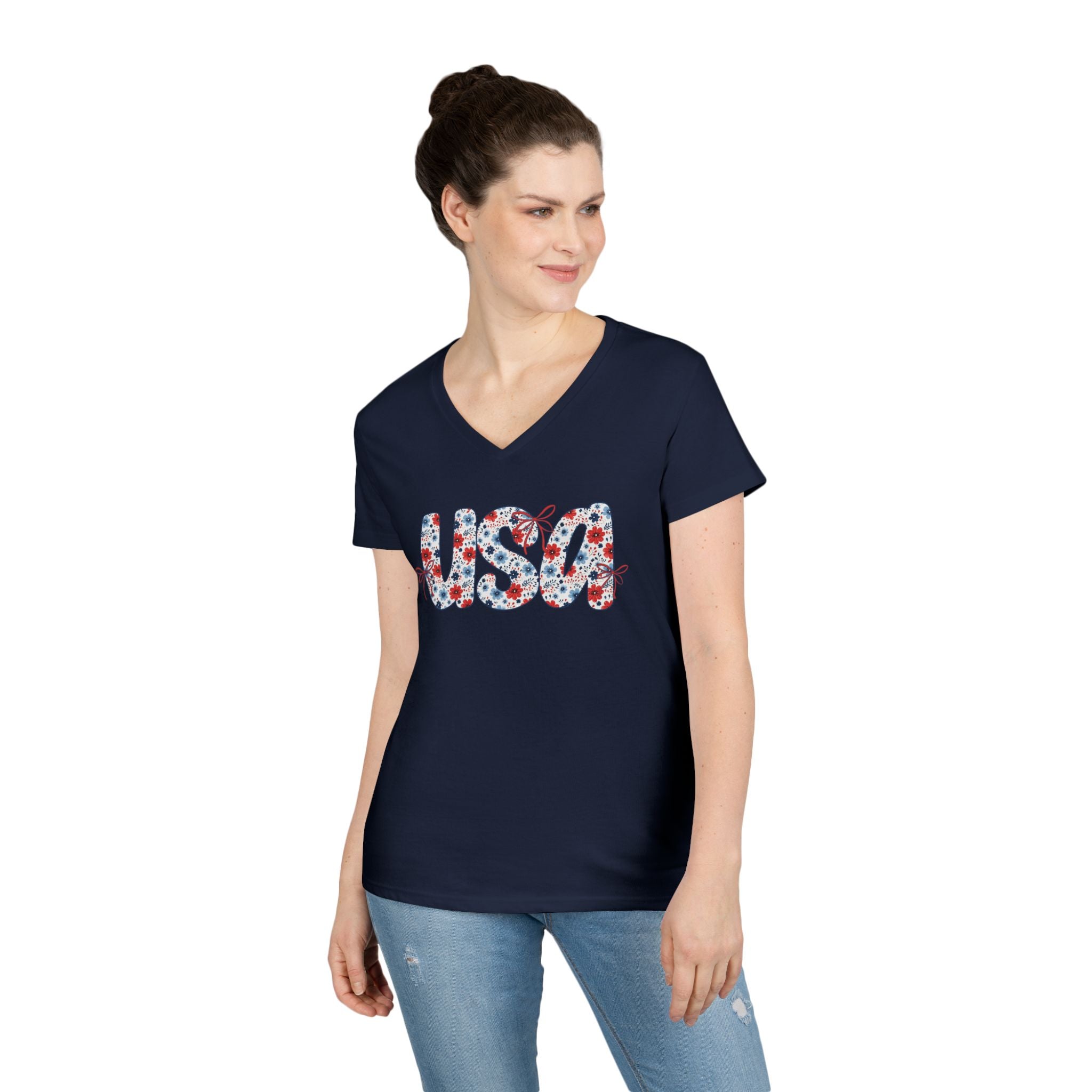 USA Floral Pattern T-Shirt | Patriotic Fourth of July Tee