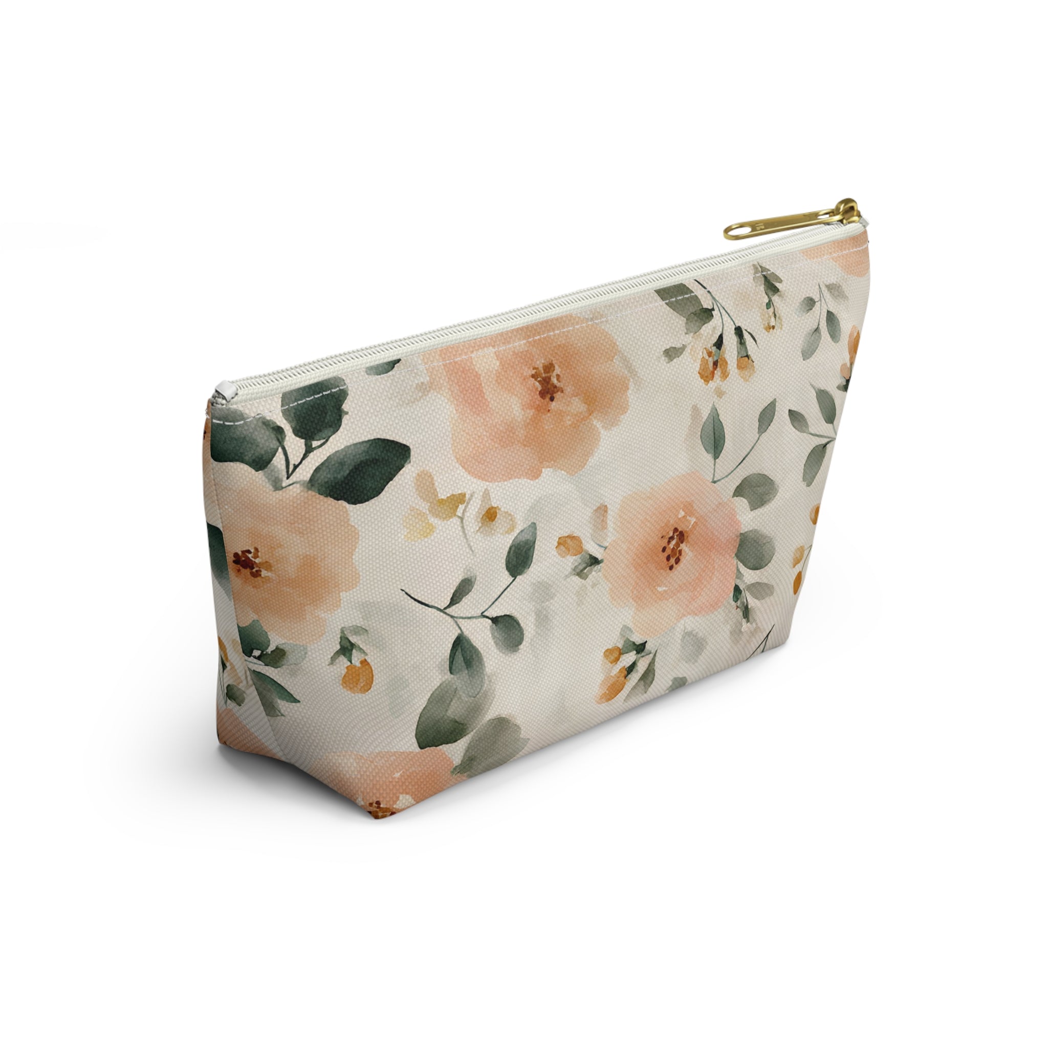 Peach Watercolor Roses Accessory Pouch