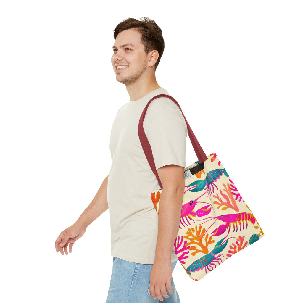Colorful Lobster Pattern Tote Bag | Tropical Sea Life Coral Print