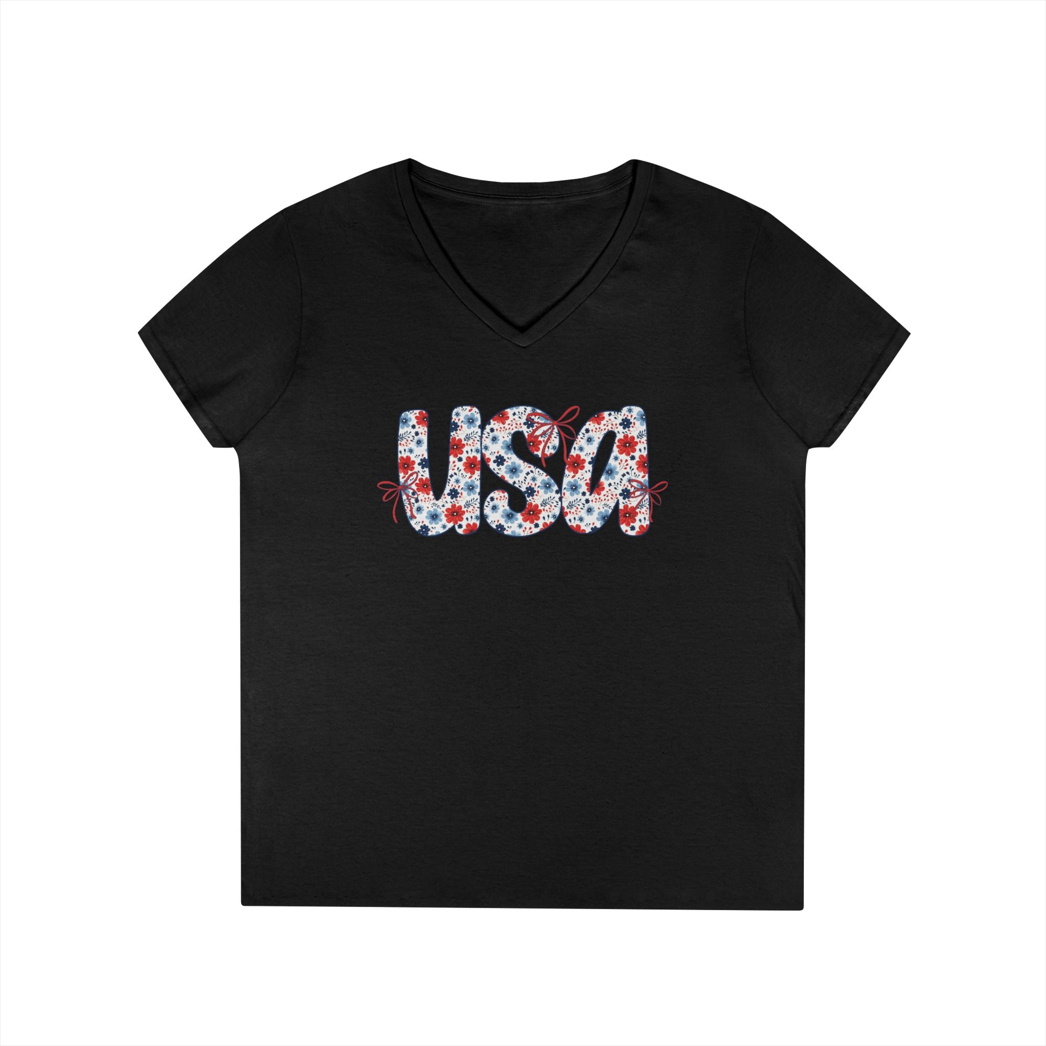 USA Floral Pattern T-Shirt | Patriotic Fourth of July Tee