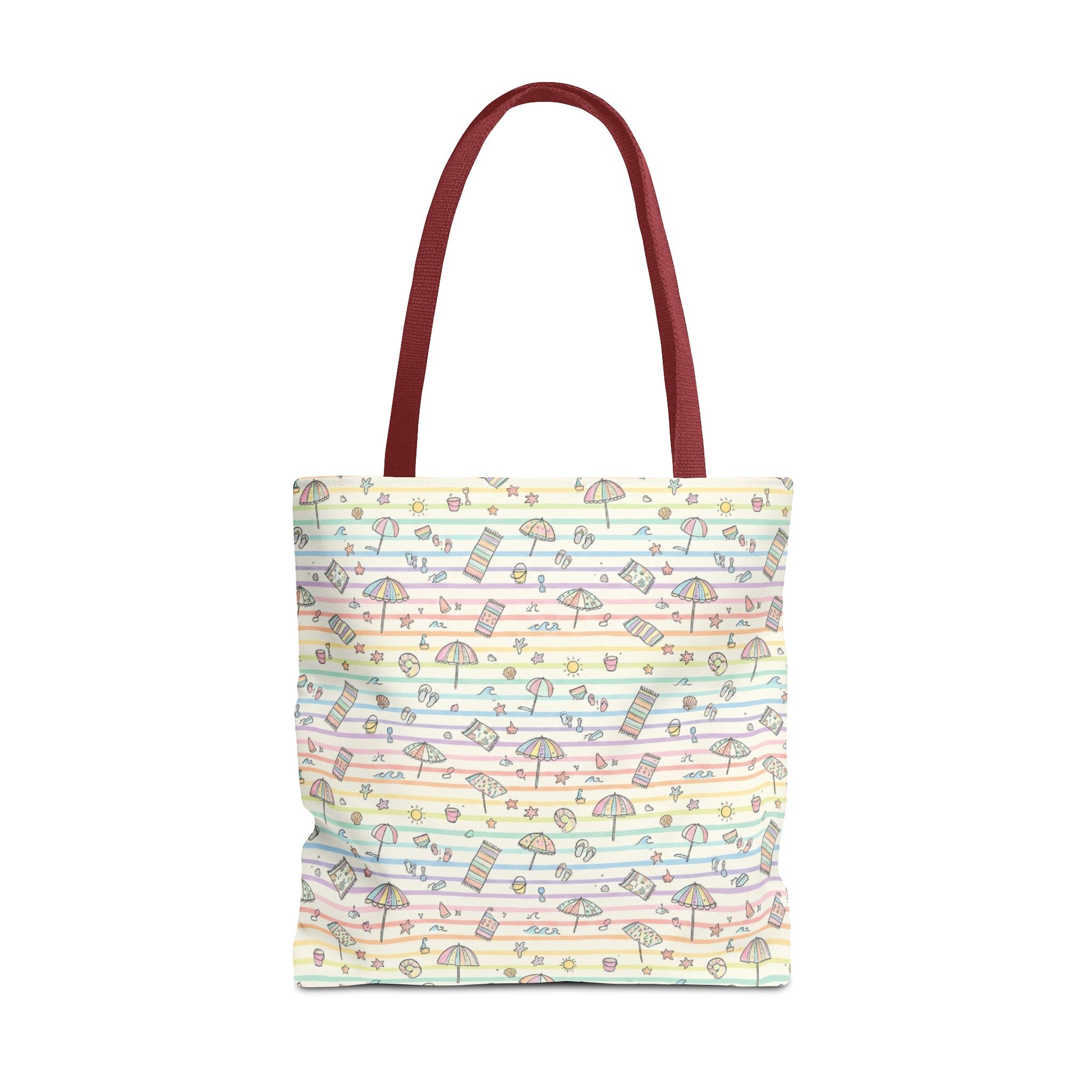 Pastel Beach Pattern Tote Bag | Seashells, Umbrellas, Flip Flops