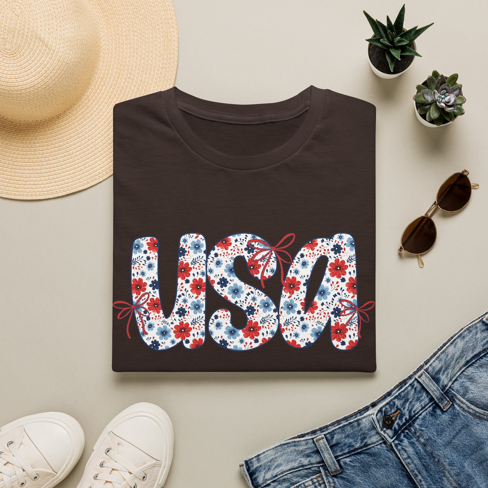 USA floral letters T-Shirt | Patriotic 4th of July design