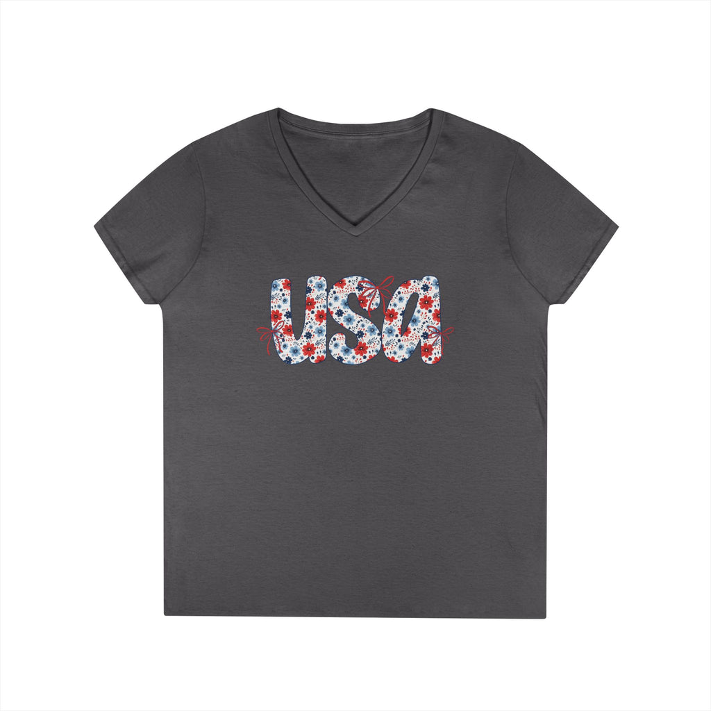 USA Floral Pattern T-Shirt | Patriotic Fourth of July Tee