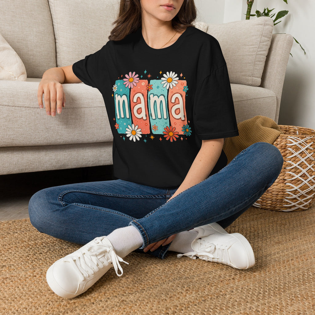 Mama floral retro blocks T-Shirt | daisy mom design