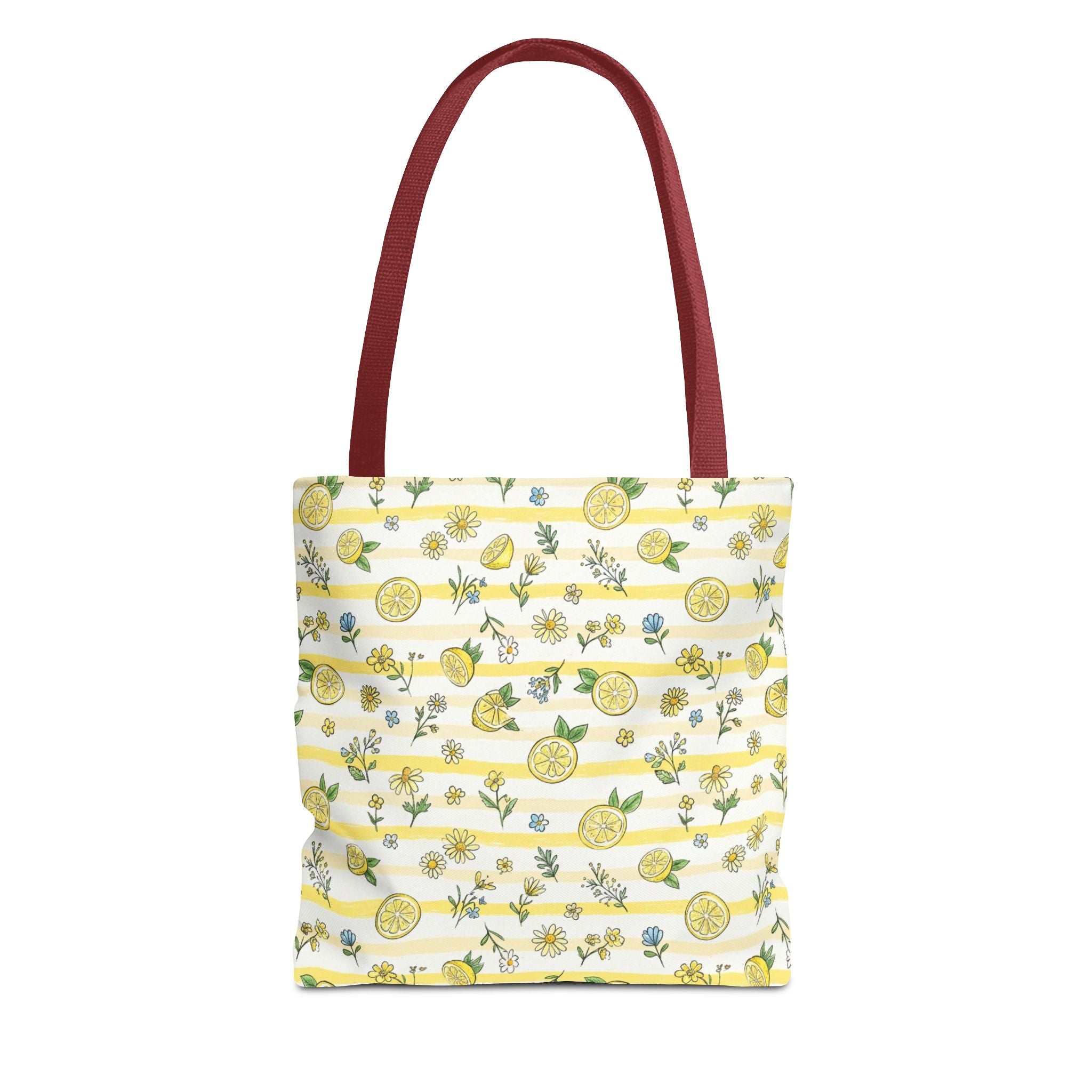 Lemon Stripe Pattern Tote Bag | Citrus Floral All-Over Print