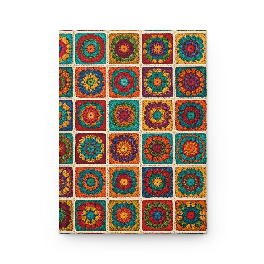 Crochet Granny Square Hardcover Journal  Boho Floral Pattern Notebook