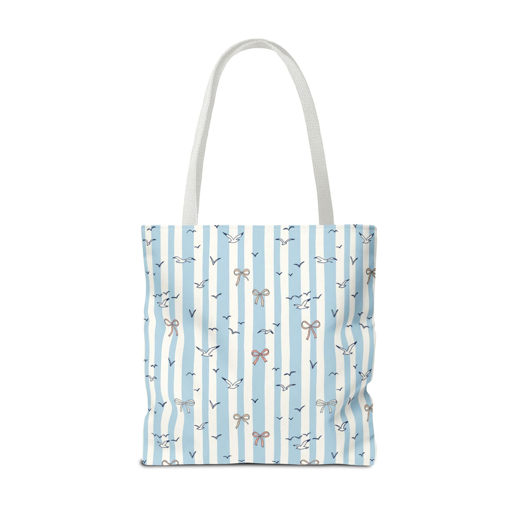 Blue Striped Bows and Birds Tote Bag