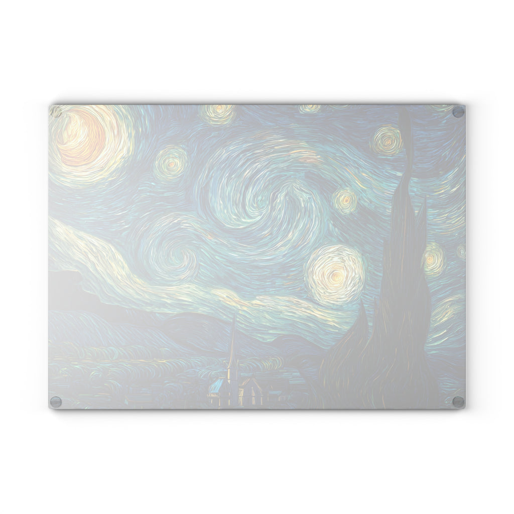 Starry Night artwork Glass Cutting Board | Van Gogh inspired kitchen decor