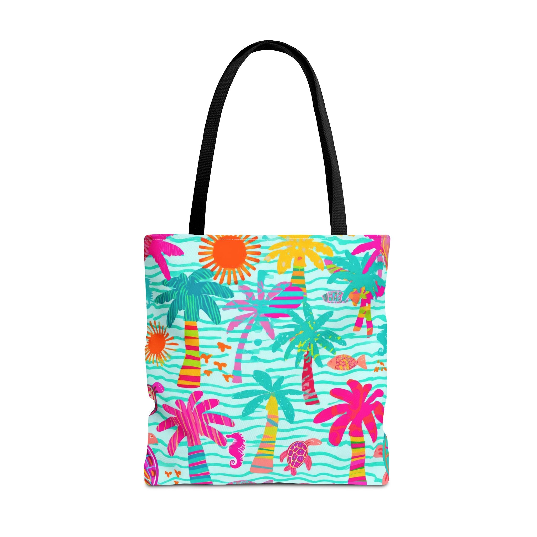Tropical Palm Pattern Tote Bag | Colorful Beach Palms Stripe All-Over Print