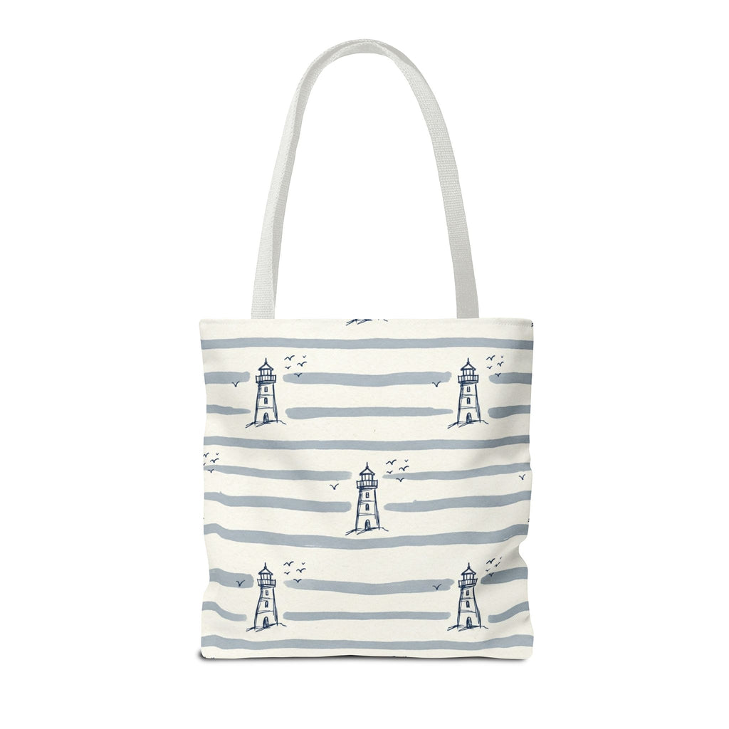 Nautical Lighthouse Pattern Tote Bag | Striped Coastal Beach Tote