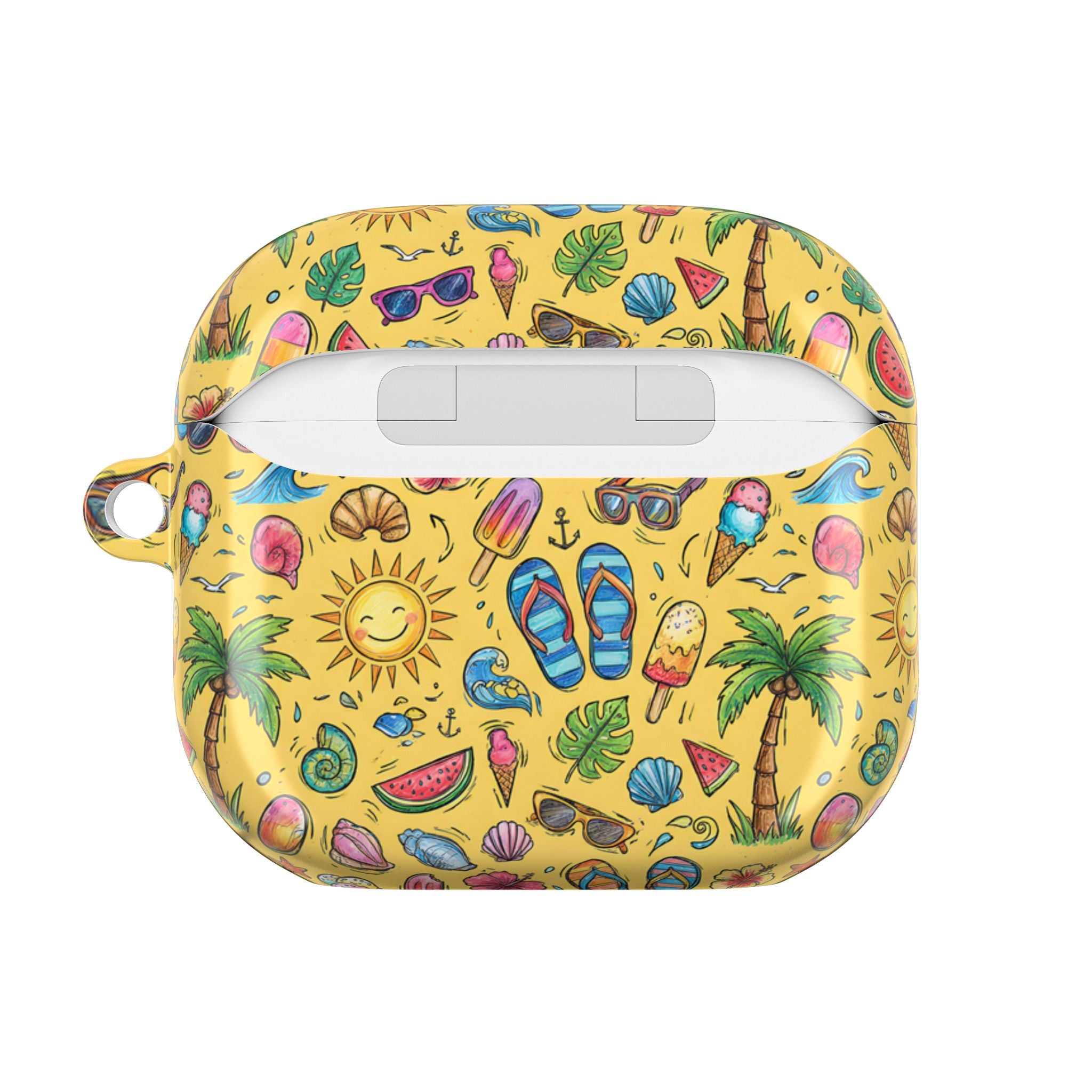 Summer Beach Pattern AirPod Case | Tropical Flip Flops, Suns, Palm Trees