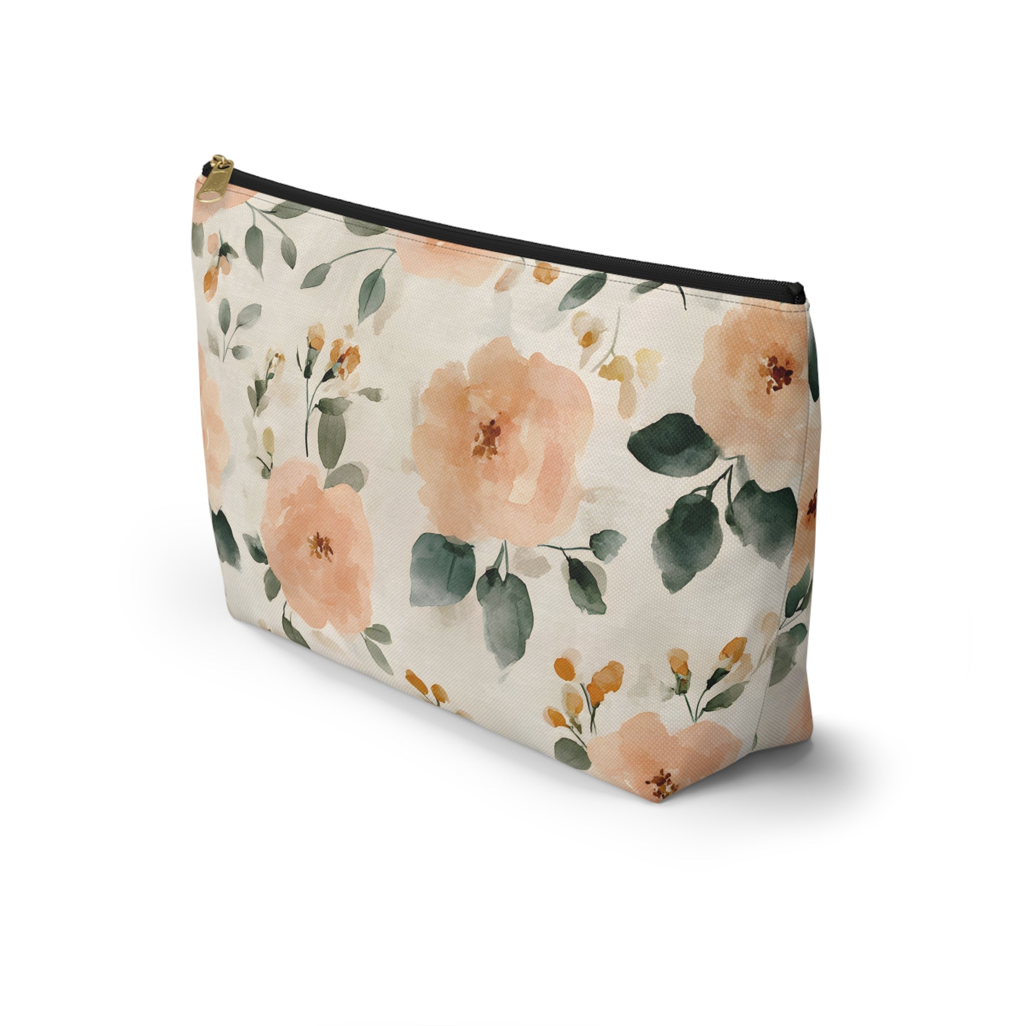Peach Watercolor Roses Accessory Pouch