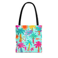 Tropical Palm Pattern Tote Bag | Colorful Beach Palms Stripe All-Over Print