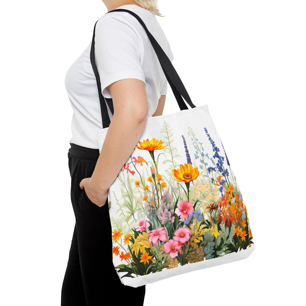 Wildflower Garden Tote Bag | Floral Meadow Illustration, Colorful Bloom Print