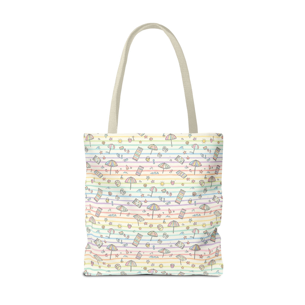 Pastel Beach Pattern Tote Bag | Seashells, Umbrellas, Flip Flops