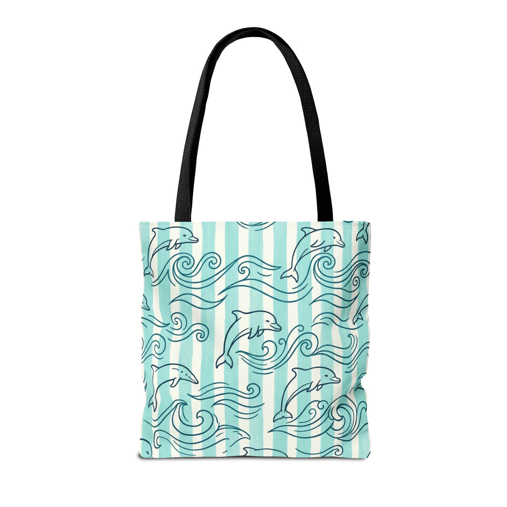 Dolphin Wave Pattern Tote Bag | Aqua Striped Ocean Design