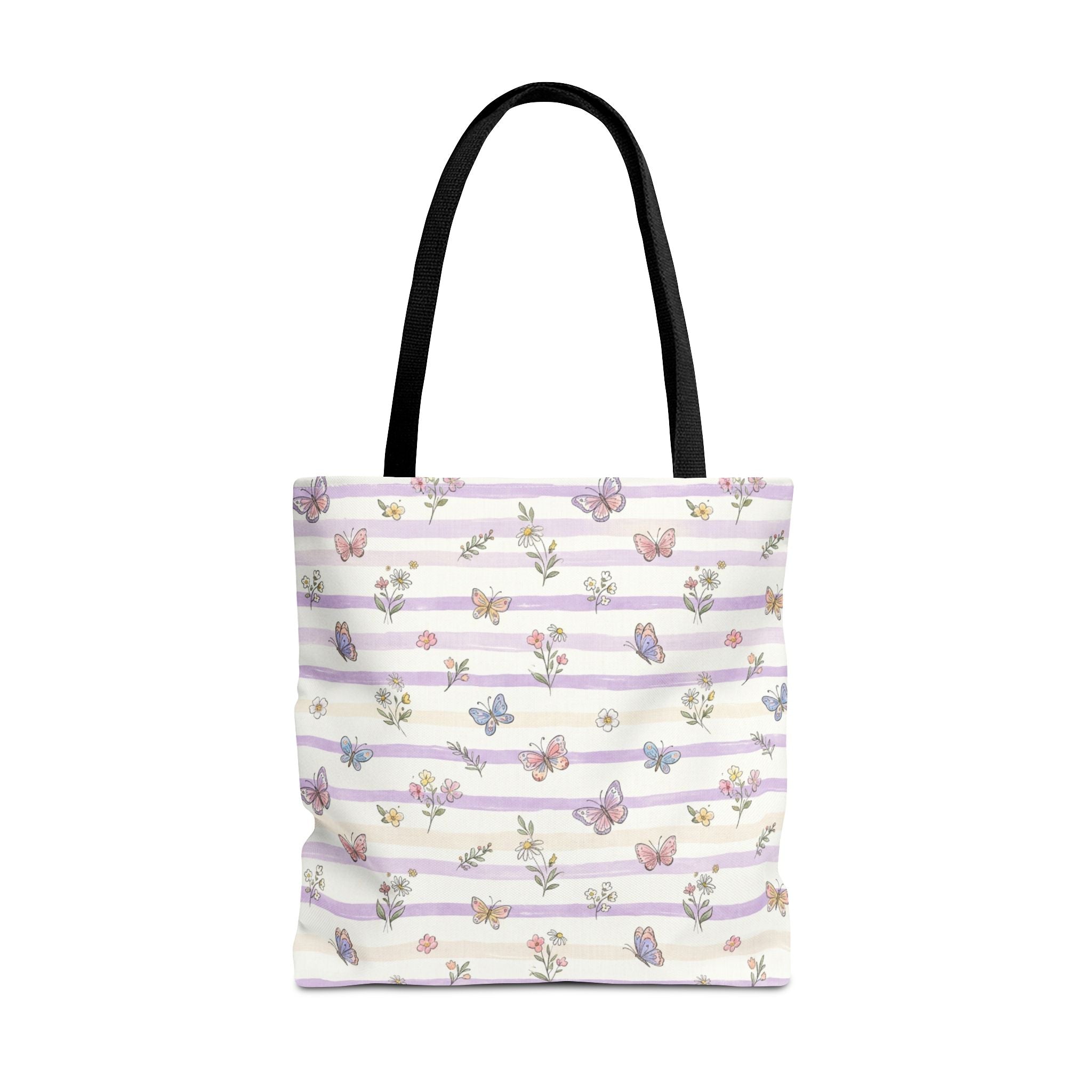 Pastel Butterfly Floral Stripe Tote