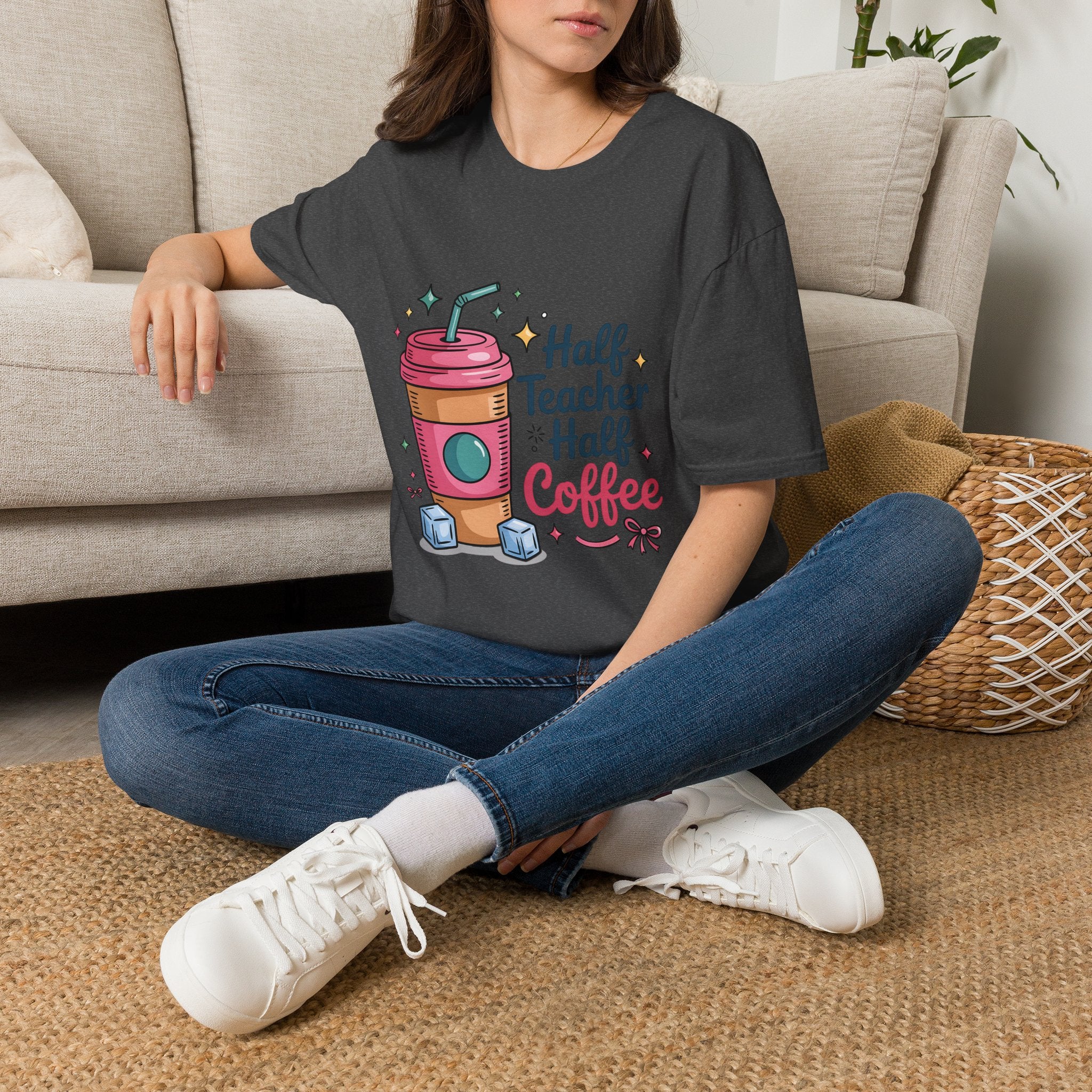 Half Teacher Half Coffee T-Shirt | Cute Coffee Cup Teacher Tee