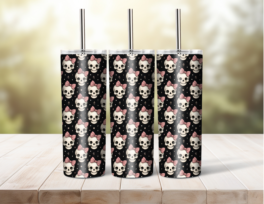 Girlie Skulls Seamless Pattern PNG | Pink Bows | Digital Download for Sublimation & Crafts